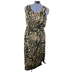 Indulge Womens Sleeveless Long Chiffon Maxi Dress Black Brown Animal Print 2X